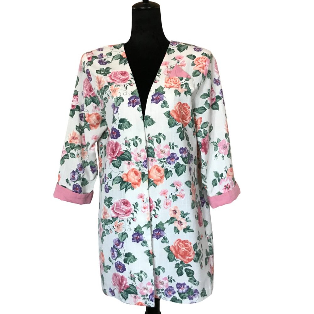 VTG 80s Floral Jacket, Special Thyme Lightweight Flowery Blazer Size 14